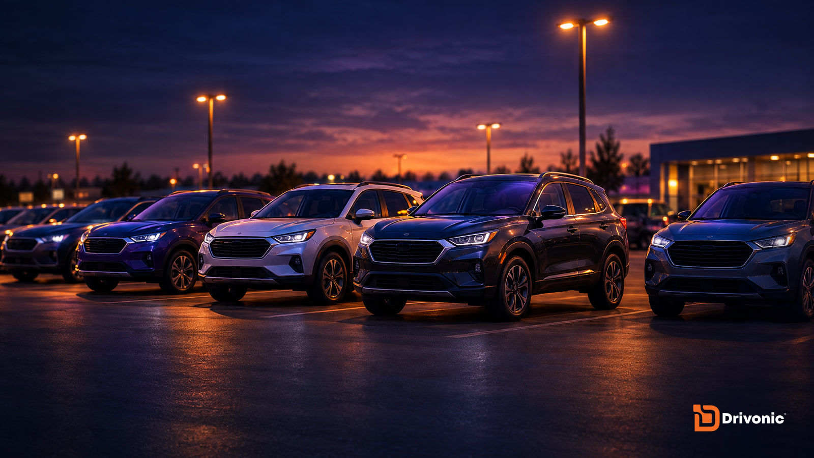 Compact cars and sub-compact SUVs on a dealership lot with a days-supply chart highlighting the 2026 inventory shortage